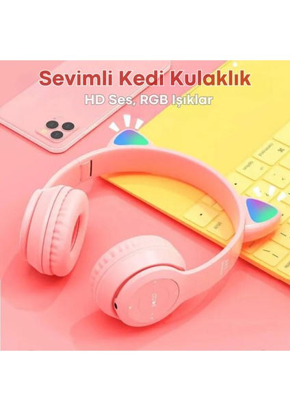 P47M Çocuk Bluetooth Kedili Kulaklık