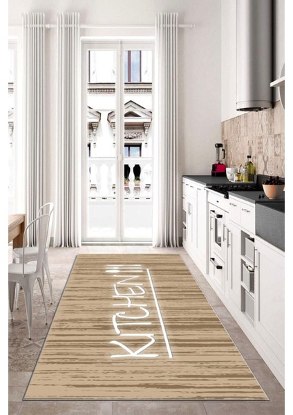 Eco Touch Serisi Kitchen Dijital Baskılı Dekoratif Krem Renkli Kaymaz Taban Mutfak Halısı