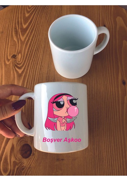 Powerpuff Gırls Resim Baskılı Boşver Aşkoo Yazılı Seramik Kupa Bardak