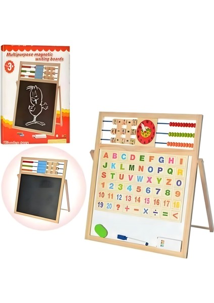 Eğitici Ahşap Oyuncak |çift Taraflı Eğitici Yazı Tahtası | Manyetik ve Ahşap 40 cm