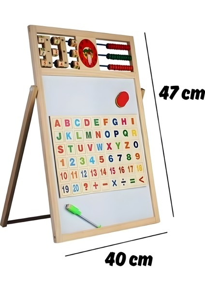 Eğitici Ahşap Oyuncak |çift Taraflı Eğitici Yazı Tahtası | Manyetik ve Ahşap 40 cm