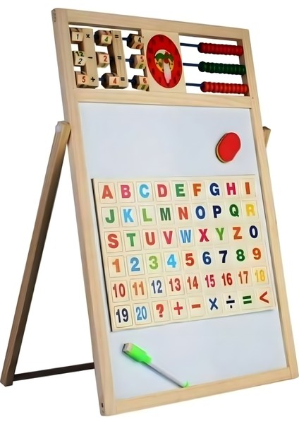 Eğitici Ahşap Oyuncak |çift Taraflı Eğitici Yazı Tahtası | Manyetik ve Ahşap 40 cm
