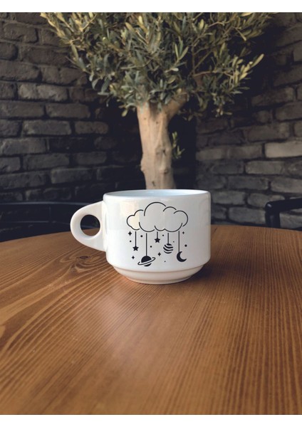 Bulut Gökyüzü Desenli Seramik Kupa Bardak