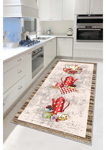 Mutfak Halısı Desenli Dijital Baskı Yıkanabilir Kaymaz Taban
