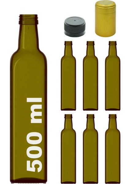 500 cc Yeşil Maraska Kilitli Kapaklı ve Kapüşonlu 500 ml Köşeli Cam Şişe 6 Adet