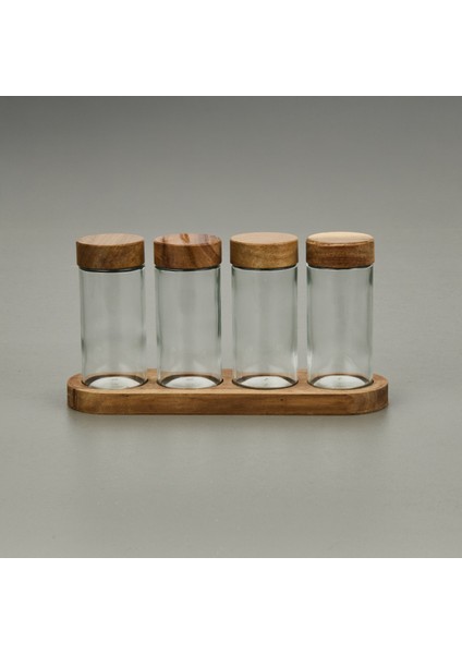 Akasya 4'lü Baharatlık - Kahverengi / Şeffaf - 11X5 cm