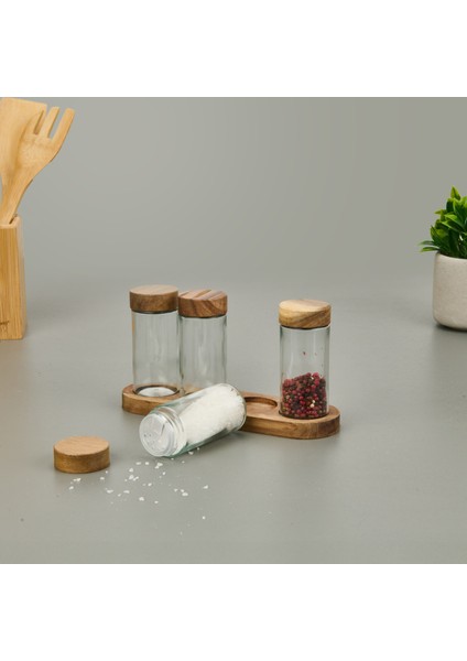 Akasya 4'lü Baharatlık - Kahverengi / Şeffaf - 11X5 cm fiyatları