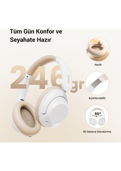 Hitune Max5 Hibrit Aktif Gürültü Engelleyici Kablosuz Kulak Üstü Kulaklık, Beyaz -15809 modelleri
