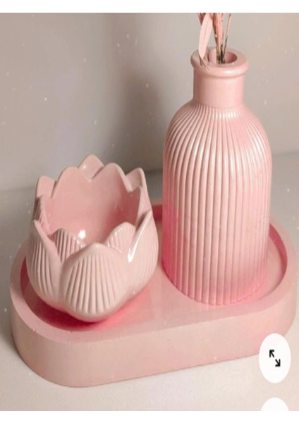 Lotus Mumluk, Oval Tabak ve Vazo 3'lü Dekoratif Set – El Yapımı Şıklık"