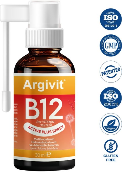Active Plus B12 Vitamin Sprey 30 ml 2'li Paket