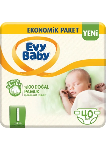 Evy Baby Bebek Bezi 1 Beden Yenidoğan 40 Adet Yeni Paket