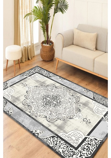 Eco Touch Serisi KRS0003-GR Dijital Baskılı Kaymaz Taban(Dot) Salon Mutfak Halısı