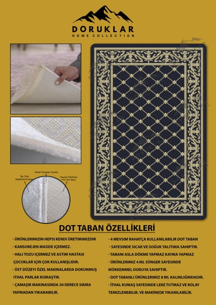 Kaymaz Taban Yıkanabilir Dijital Baskı Dekoratif Modern Desenli Dot Taban Halı Nova Serisi NV49 fiyatları