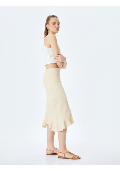 Asimetrik Midi Yüksek Bel Dikiş Detaylı Etek fiyatları