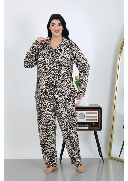 Kadın Büyük Beden Pamuklu Cepli Düğmeli Kahve Pijama Takım 202504 fiyatları