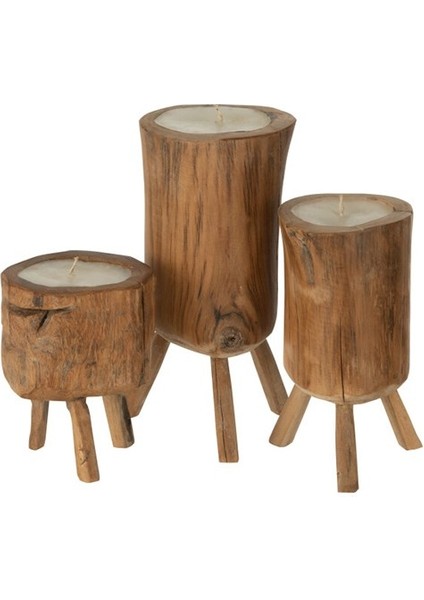 Doğal Tik Ağacı Mum Seti / S modelleri