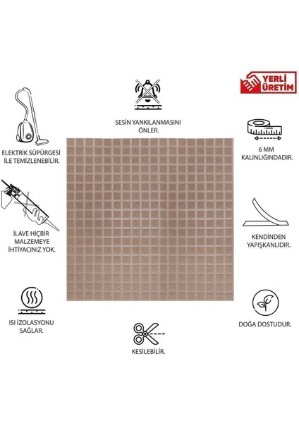 Akustik ve Dekoratif Kare Desenli Keçe Panel 45X90 cm / 2 Adet / 0,81 M²