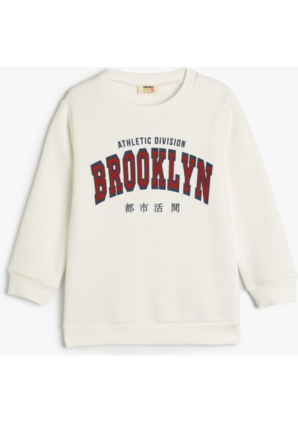 Bisiklet Yaka Brooklyn Baskılı Uzun Kollu Şardonlu Sweatshirt