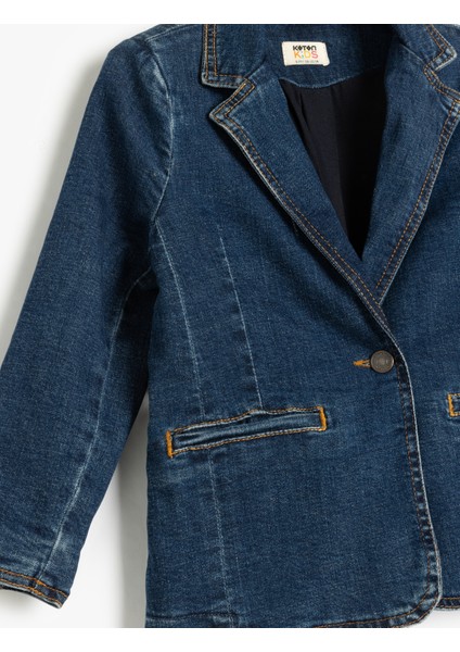 Pamuklu Uzun Kollu Cep Detaylı Kruvaze Yaka Denim Ceket modelleri