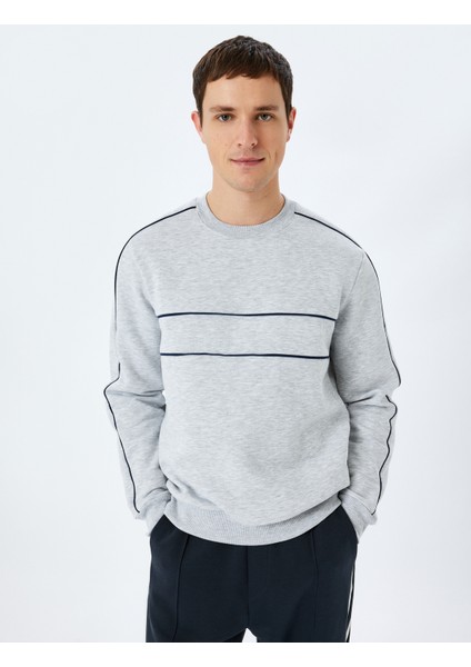 Pamuk Karışımlı Uzun Kollu Biyeli Bisiklet Yaka Sweatshirt fiyatları