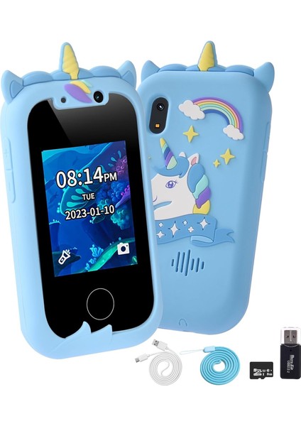 Çocuklar Için Telefon Şeklinde Dokunmatik Çift Kameralı 32 GB Hafıza Kartlı Fotoğraf Makinesi