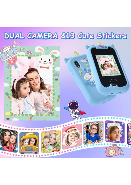 Çocuklar Için Telefon Şeklinde Dokunmatik Çift Kameralı 32 GB Hafıza Kartlı Fotoğraf Makinesi modelleri