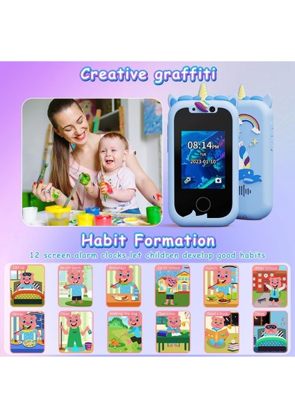 Çocuklar Için Telefon Şeklinde Dokunmatik Çift Kameralı 32 GB Hafıza Kartlı Fotoğraf Makinesi fırsatları