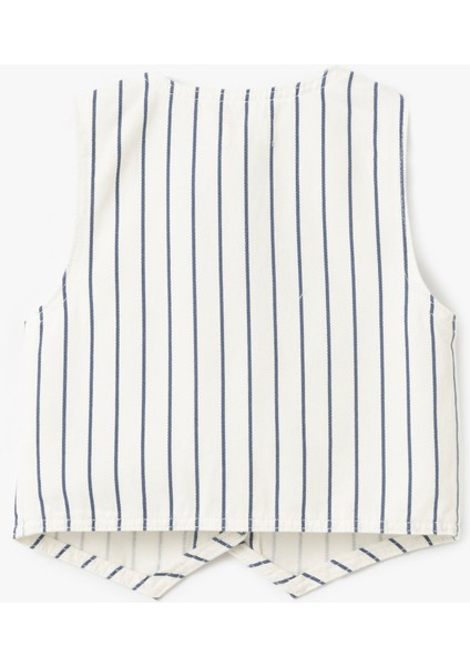 Pamuklu Düğme Detaylı V Yaka Çizgili Yelek fiyatları