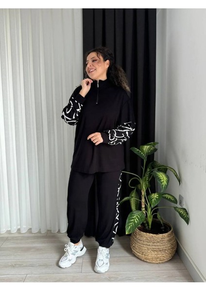 Kadın Büyük Beden Çizgi Garni Detay Yakası Fermuarlı Esnek Viskon Takım fiyatları