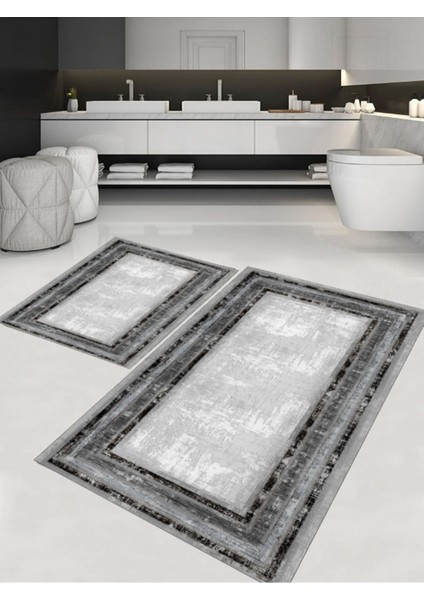 Dijital Baskı Kaymaz Taban Yıkanabilir 2'li Banyo Paspas Takımı 60 x 100 - 40 x 60