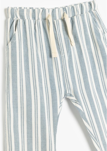 Beli Bağcıklı Cep Detaylı Çizgili Pantolon modelleri