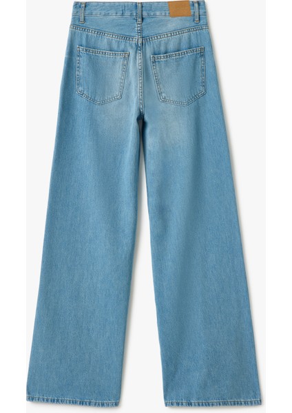 Yüksek Bel Düğmeli Geniş Paça Cepli Kot Pantolon - Wide Leg Jeans