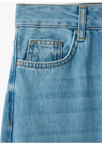 Yüksek Bel Düğmeli Geniş Paça Cepli Kot Pantolon - Wide Leg Jeans