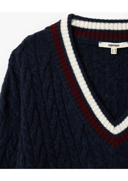 Uzun Kollu Saç Örgü Kadın Oversize V Yaka Kazak modelleri