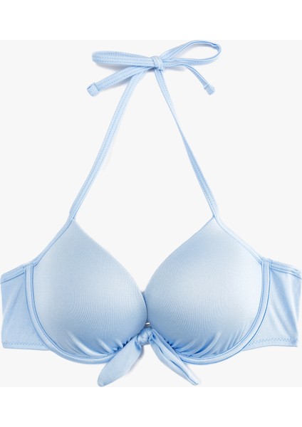 Fiyonklu Kalp Yaka Boyundan Bağlamalı Push-Up Bikini Üstü
