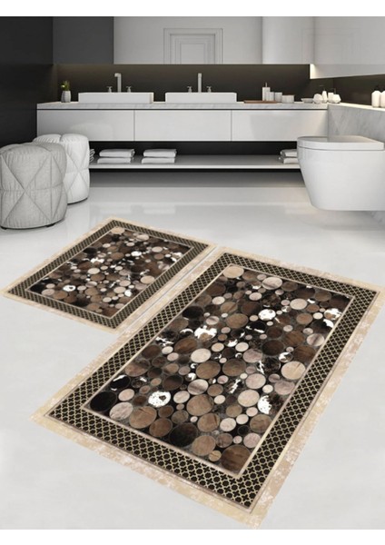 Dijital Baskı Kaymaz Taban Yıkanabilir Modern 2'li Banyo Paspas Takımı 60 x 100 - 40 x 60