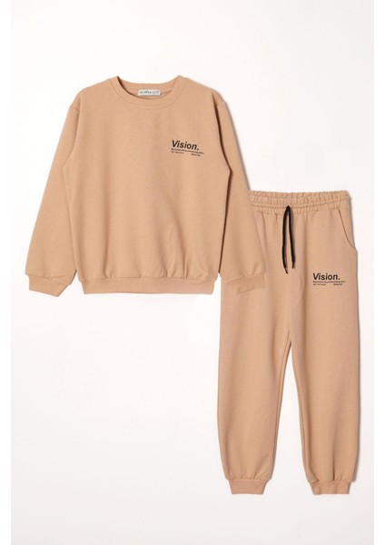 Vision Baskılı Erkek Çocuk Vizon Renk Eşofman Takım