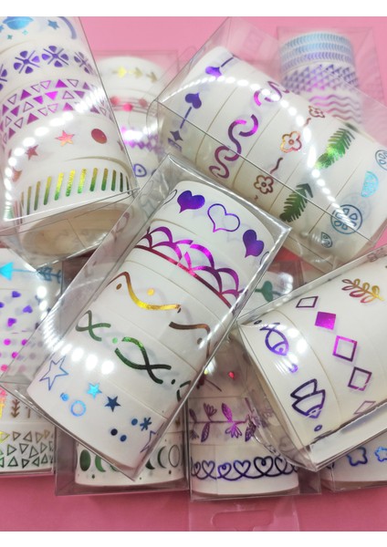 Renkli Yaldızlı Vintage Washi Tape Bant Yapışkanlı Maskeleme Kağıdı 5 Lı - Kurdele modelleri