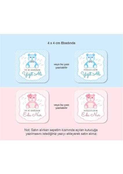 Kişiye Özel Hoşgeldin Bebek Etiketi Sticker 70 Adet (4X4CM)