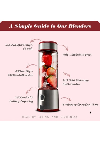 450 ml Taşınabilir Metal Kişişel Blender Shake'n Smoothies Blender Keskin Paslanmaz 6 Bıçaklı