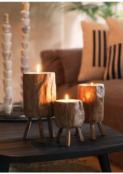 Doğal Tik Ağacı Mum Seti / L indirimleri