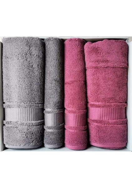 Colourist Best Set Hamam Seti Banyo Havlu Takımı Açık Antrasit- Koyu Pembe