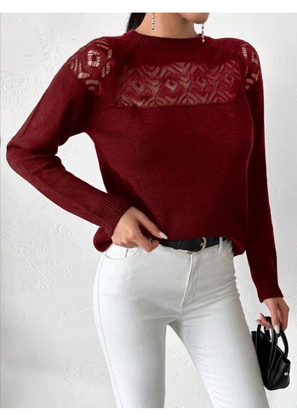 Kadın Dantel Detaylı Bordo Kazak modelleri