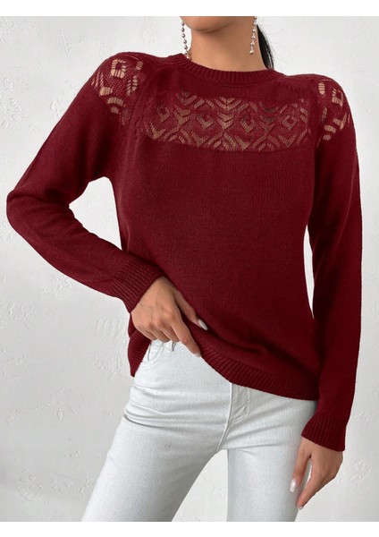 Kadın Dantel Detaylı Bordo Kazak fırsatları