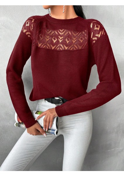 Kadın Dantel Detaylı Bordo Kazak indirimleri