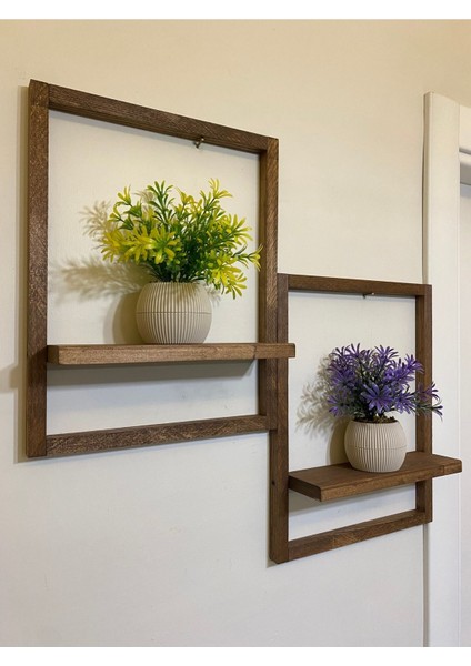 2' Li Lüx Dekoratif Siyah Ahşap Çerçeveli Raf Çiçeklik Duvar Süsü Ev Antre Hol Balkon Süsü