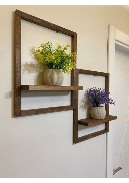 2' Li Lüx Dekoratif Siyah Ahşap Çerçeveli Raf Çiçeklik Duvar Süsü Ev Antre Hol Balkon Süsü modelleri