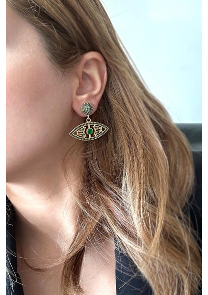 Artisan Horus Zirkon Gömme Taşlı 18 K Altın Kaplama Küpe