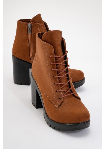 Bağcıklı Kadın Topuklu Bot TABA SÜET