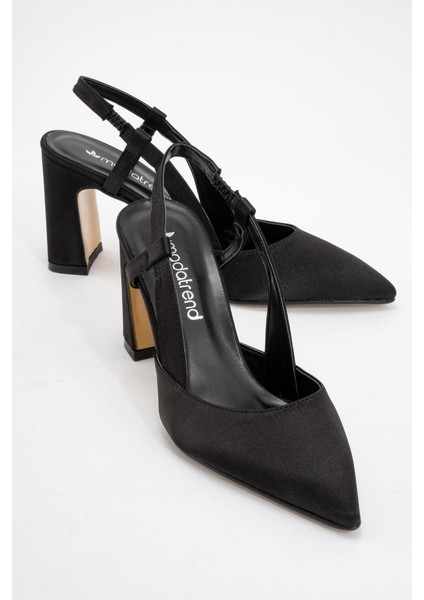 Kadın Arkası Açık Topuklu Ayakkabı Siyah Saten